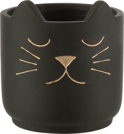 J-Line Bloempot Kat voor binnen - keramiek - zwart/goud - small - Ø 14 cm