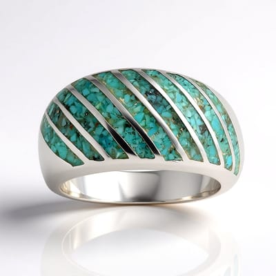 Cavill - Handgemaakte Zilveren Ring - 925 Sterling Zilver - 1,128 ct Blauwe Kingman Mohave Turkoois - Luxe Mozaïek Edelsteenring Blauw Maat 16-21