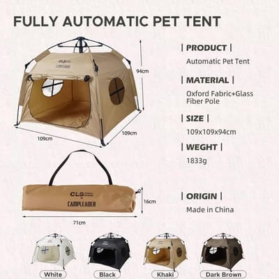 Tente Portative pour Animaux de Compagnie Parc Pliable pour Chiens et Chats Intérieur Extérieur Tente Étanche Entièrement Automatique pour Animaux de Compagnie avec kaki