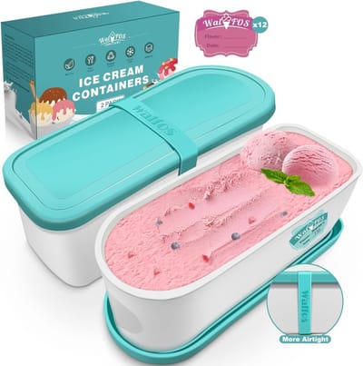 IJscontainer voor IJs 1,5 L, Herbruikbare Zelfgemaakte IJscontainers met Siliconen Deksel, Stapelbare Vriezeropslagcontainers voor Yoghurt, Set van 2.