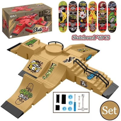 Mini Vingerboard Set met Ramp Relingen voor Kinderen Volwassenen Sport Training Vingerboard Spel Park Model Speelgoed beige