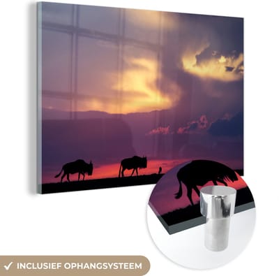 ® Glasschilderij 180x120 cm - Schilderij acrylglas - Kleurrijke lucht boven het Masai Mara National Park in Kenia - Foto op glas - Muurdecoratie woonkamer - Wanddecoratie slaapkamer - Schilderijen