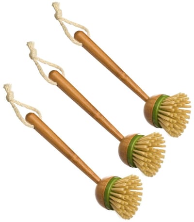5Five Afwasborstel met ronde kop - 3x - 22 cm - van bamboe hout - Afwassen - Schoonmaken