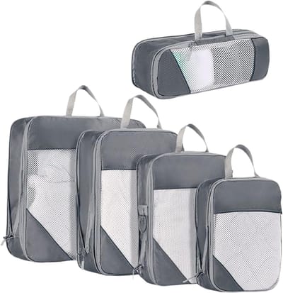 Compressiezakken Voor Reizen - Reisopbergzakken Kleding - Ruimte Besparen - Waterdicht Dubbel Zegel - 5 Stuks - Grijs
