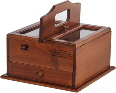 Houten naaidoos - Opbergkoffer - Hobby projecten - Twee lagen - 9 x 9 x 8 inch - Natuurlijk hout