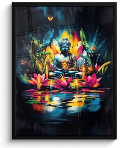 Poster in lijst - Fotolijst 50x70 cm - Posters - Kaarsen - Bloemen - Buddha - Water - Posterlijst zwart - Decoratie - Wanddecoratie woonkamer - Muurdecoratie slaapkamer