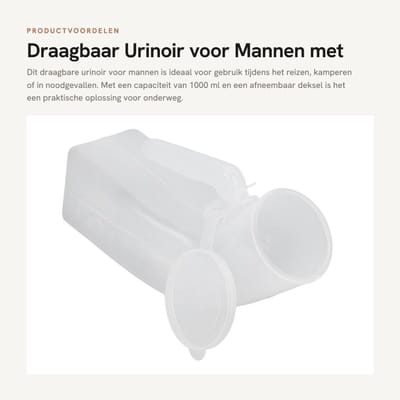 Dailygoods- Urinoir Draagbaar 1000 ml - Morsbestendig - Urinefles - Afneembaar Deksel - Robuuste Constructie - Voor Reizen/Kamperen - Plasfles