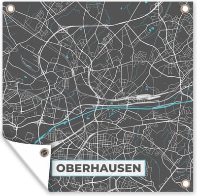 Tuin poster Stadskaart – Kaart – Oberhausen – Blauw – Duitsland – Plattegrond - 200x200 cm - Tuindoek