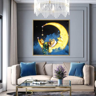 5d diamant schilderij volledige boor maan diamant borduurwerk kruissteek cartoon diamant mozaïek meisje 30x30CM black