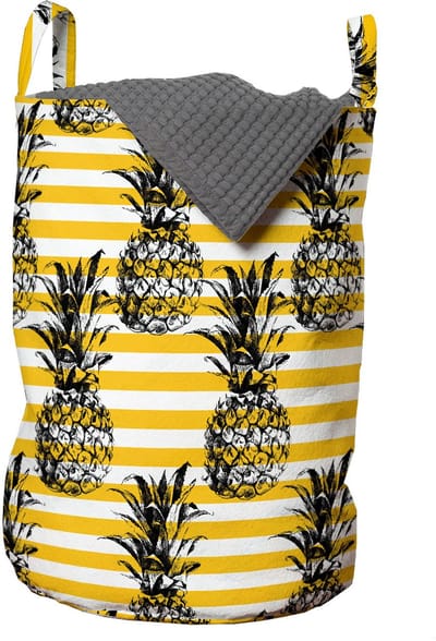 ABAKUHAUS Grunge waszak, retro gestreepte vintage, wasmand met handgrepen, trekkoordsluiting voor wasserettes, Black and Yellow Earth