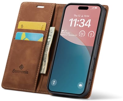 CaseMania Bookcase hoesje geschikt voor Apple iPhone 17 - Effen Cognac - Kunstleer