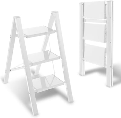 Lichtgewicht Aluminium Steekladder 3 Treden Inklapbaar - Hoge Draagkracht 150kg - Antislip Treden