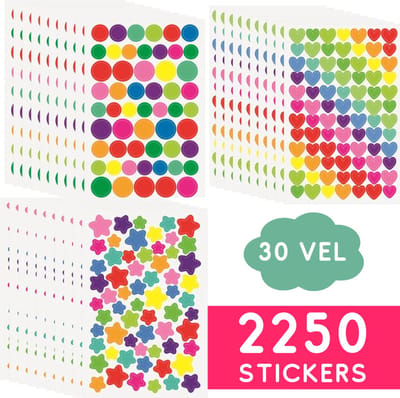 Stickervellen met Stippen, Sterren & Hartjes - 2250 Journal stickers - 30 vel Planner stickers - Kleurige Beloningsstickers voor Kinderen