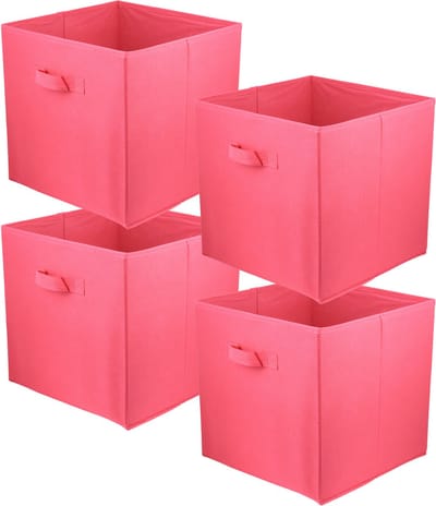 LAVITA - Textiel opbergmanden 31x31x31cm - Donkerroze stoffen vouwdozen voor kledingkast - Set van 4 stuks