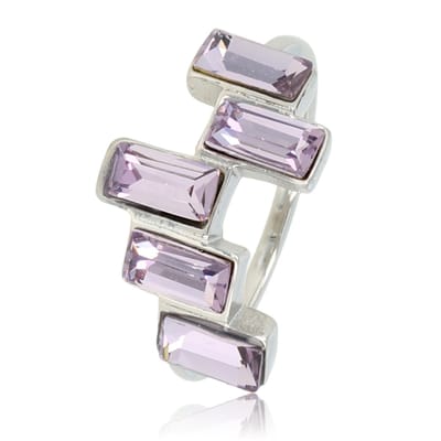 My Bendel - Design Ring Zilverkleurig met 5 Paarse Kristalstenen - Zilverkleurige Designring - 5 Paarse Kristalstenen - Hypoallergeen - met Luxe Cadeauverpakking | Sieraden Voor Dames | Maat 17.00 Mm / Maat 53