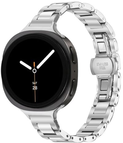 By Qubix - smartwatch bandje - Compatible Samsung bandje - Slim fit stalen schakelband - Zilver - Geschikt voor Samsung Galaxy Watch 9 (40/44mm) - Watch 8 (40/44mm) - Watch 8 Classic (46mm)