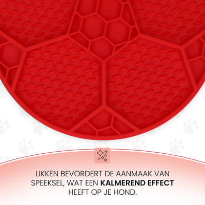 Eat Slow Live Longer Likmat - Ø 22 cm - Slowfeeder Honden en Katten - Anti Schrok - Voermat - Likvoerbak - Voor Nat Voer en Brokken - Vaatwasserbestendig - Voetbal - Anti Slip - Voerpuzzel Kat - Rood