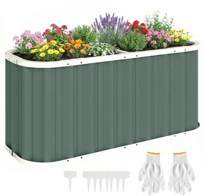 Luxe Plantenbak - Verhoogde Bloembak met Beschermranden, Plantenlabels - Tuinbed - Kweekbak - Moestuinbak - voor Buiten, Terras, Tuin & Balkon - voor Groenten, Bloemen & Kruiden - 136 x 53 x 61 cm - Lichtgroen