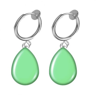 Klem oorbellen -Groen- cabochon -druppel-zilverkleur- geen gaatje- Charme Bijoux