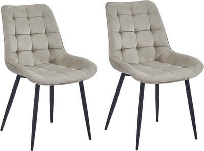 Colenis® - Quadra Eetkamerstoel - Set Van 2 - Beige - Fluweel - Industrieel