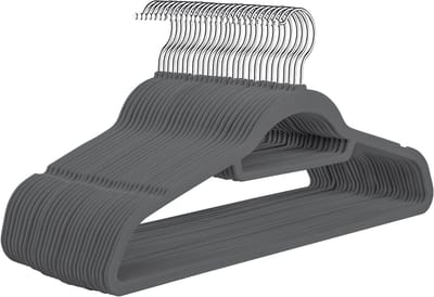 EXCITAT 30-pack - Antisliphangers - Kleine haken - Draaibare haken - 0,6 cm dik - Ruimtebesparend - Lengte 43,5 cm - Lichtgrijs