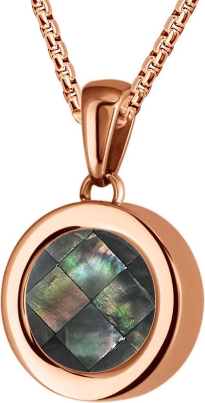 Quiges 12mm Mini Munt Hanger Rosékleurig RVS Glans met Schelp Grijze Blokjes Munt en Box Ketting Ankerketting 42-46cm