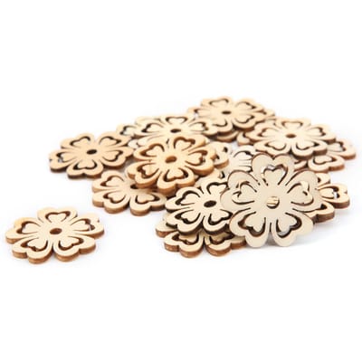 100 Pièces Bois Matériau Bois Naturel DIY Surface Lisse Forme Fleur Bois pour Décoration beige