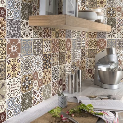 Zelfklevende tegelmuurstickers voor keuken en badkamer - 30 cementtegelstickers, Azulejos-stijl, Sinofiona - 30 stickers, 15x15 cm