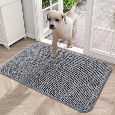 Deurmat voor Honden - Wasbare Hondenmat Binnen, Antislip, Sneldrogend Microvezel voor Modderige Poten - Grijs