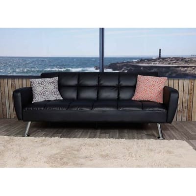 Sofa MCW-K19, bank slaapbank logeerbed slaapbank opklapbare bank, nosag schorsing slaapfunctie 203cm ~ kunstleer zwart