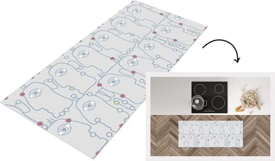 Keukenloper - Loper keuken - Line Art - Gezicht - Patroon - 120x50 cm - Keukenloper vinyl
