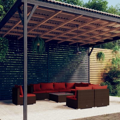 vidaXL - 10-delige - Loungeset - met - kussens - poly - rattan - bruin