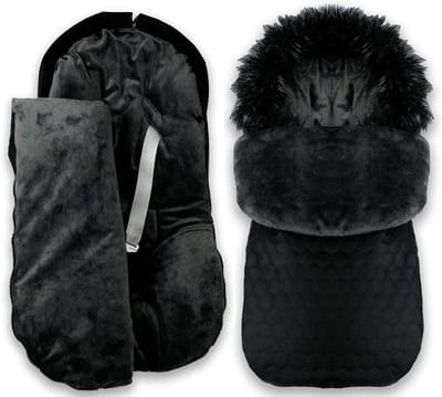 Voetenzak Baby - Knuffelzak Slaapzak - Winterse Uitjes - Waterdicht & Warm - 48 x 90 cm - Zwart
