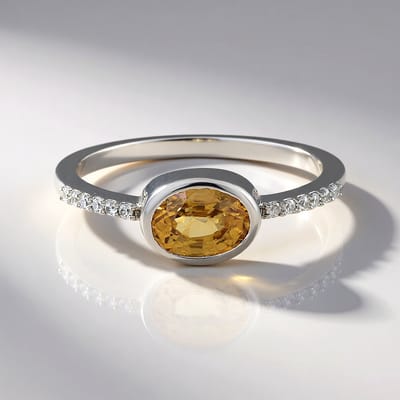 Cavill - Zilveren ring - 925 Sterling zilver geplatineerd - Mandarijn zirkoon 1,55 ct ovaal briljant met 12 pavé zirkonen - Elegant dames sieraad