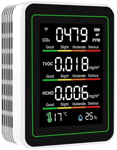 Luchtkwaliteitsmeter - CO2 TVOC HCHO tester - Binnenlucht Kwaliteit - 5 in 1 meting - Temperatuur Vochtigheid - Wit