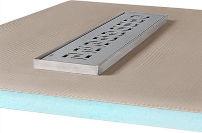 Betegelbare doucheplaat 80 x 80 cm met goot Wiper Showerlay Tivano afvoer horizontale goot hoofdzijde betegelbaar douchebord douchebak gelijkvloers