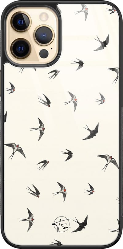 Hoesje geschikt voor iPhone 12 - Vogels / Birds - Luxe Hard Case - Print - Beige - Mooie Telefoonhoesjes