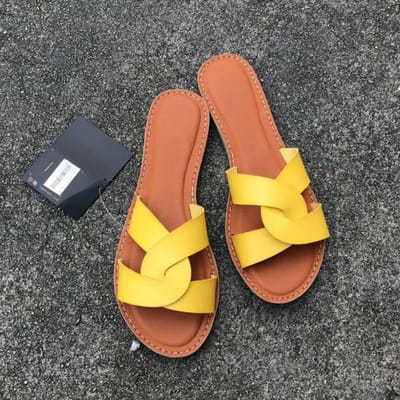Zomer Dames Sandalen Schoenen Zomer Stijl Mode Pu Leer In elkaar grijpend Oppervlak Dames Slippers Effen Hoge Kwaliteit Dames Slides 40 geel