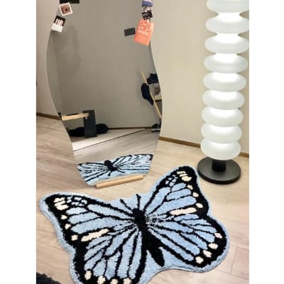 Vlinder Tapijt Meisjesslaapkamer Huis Woonkamer Ins Wind Licht Luxe Gevorderd Gevoel Verdikt Vuilafstotend Blauw Speciaal gevormde Vloermat 60 * 70Cm