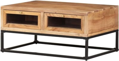 Salontafel - Woonkamertafel - Opbergen wonen - Massief hout design - 90 x 60 cm - Bruin