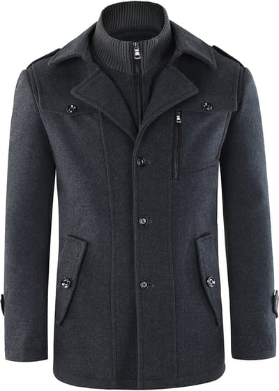 ALLTHEMEN Heren Wollen jas met opstaande kraag - Slim Fit Winter Warm Jasje - 4XL
