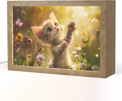 Nachtlampje 30x20 cm - Kinder lampje - Kitten - Dier - Natuur - Bloemen - Tafellamp kinderkamer - Slaapkamer lamp - Bedlamp kinderen - Kinderlampje stopcontact - Wandlamp babykamer - Nachtlampjes