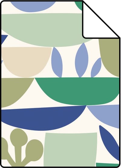 Proefstaal ESTAhome behang aardewerk en planten blauw en groen - 26.5 x 21 cm - 131076-S