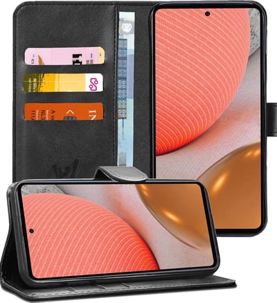 Hoesje geschikt voor Samsung Galaxy A72 - Book Case Kunstleer Wallet Cover Portemonnee Pasjeshouder Hoes Zwart