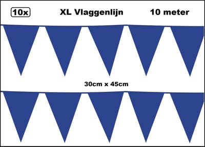 100 meter XL Vlaggenlijn blauw 30cm x 45cm - 10x vlaggenlijn blauw 10 meter - Giga vlaglijn themafeest party festival