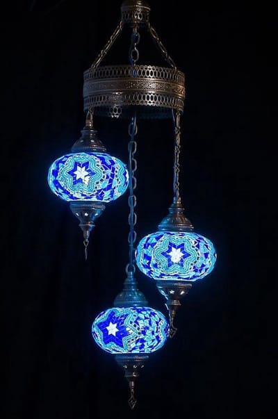 Turkse hanglamp - oosterse hanglamp met 3 glazen bollen blauw - 3 stuks - handgemaakt en uniek