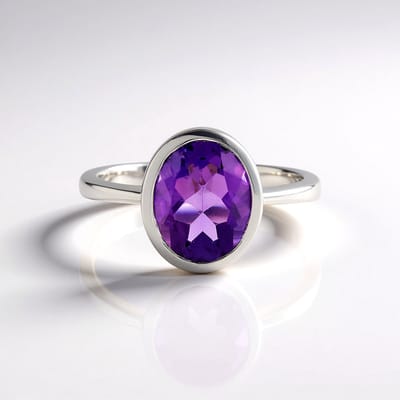 Cavill - Verstelbare Zilveren Ring 925 met Marokkaanse Amethist 2,223 ct - Ovaal Bezel Zetting - Platina Afwerking - Elegante Paarse Edelsteen