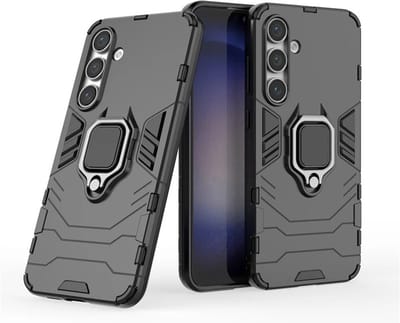 MobyDefend Hoesje - Geschikt voor Samsung Galaxy S24 FE - Dubbelgelaagde Pantsercase Met Standaard - Zwart