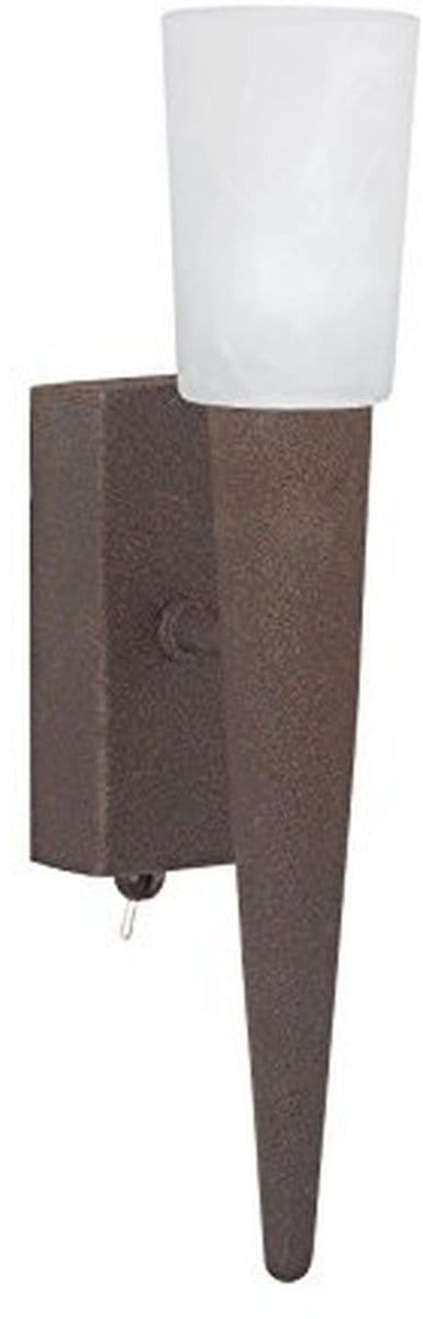 Wandlamp metaal met roestbruin glas en albasterkleurig wit