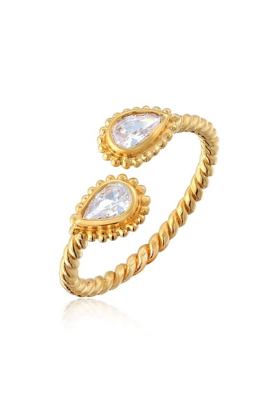 Elli - Ring - Dames Druppel Vintage Look Open met zirkonia kristallen in 925 sterling zilver verguld - Dames